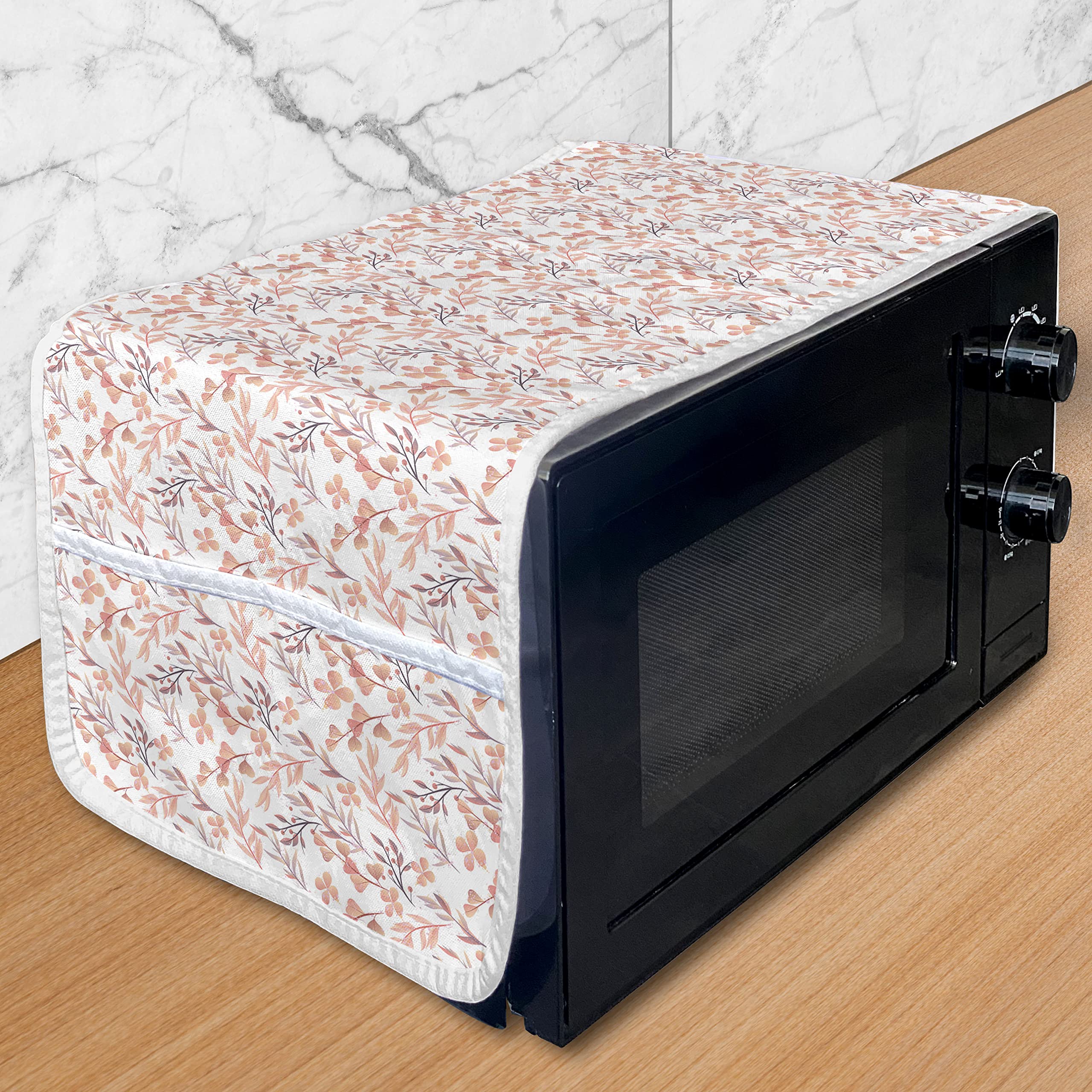 Ambesonne Floral Microwave Cover - Vintage Peach Flower Design, Water-Resistant Fabric, 36