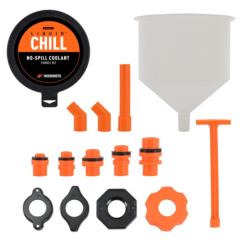 Mishimoto No-Spill Coolant Funnel Kit - 15 Piece Black Automotive Coolant Filling Tool Set for Easy Leak-Free Fluid Changes | Perfect for DIY Car Maintenance & Engine Coolant Refills