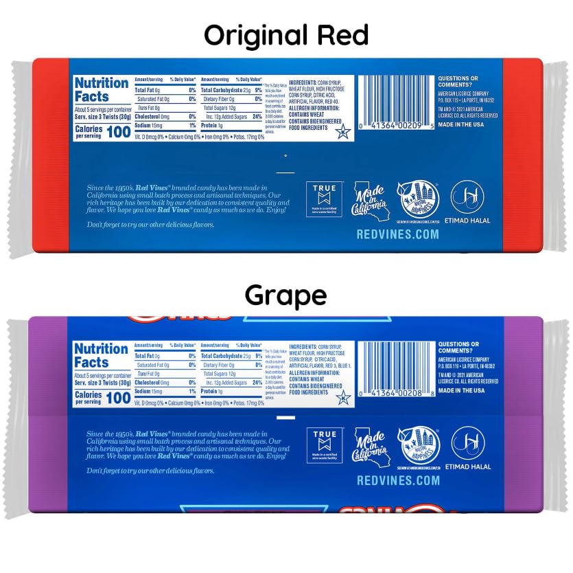 Red Vines Licorice Variety Pack - Red & Grape Flavored Soft Chewy Candy Twists (6 Pack, 5oz Trays) | Perfect for Movie Nights, Party Favors & Office Snacks