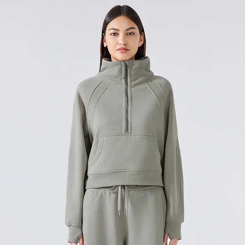 Women's Fleece Half-Zip Pullover Hoodie - Warm High Stand Collar Sports Top for Fall & Winter | Outdoor Activities, Gym Workouts & Casual Wear