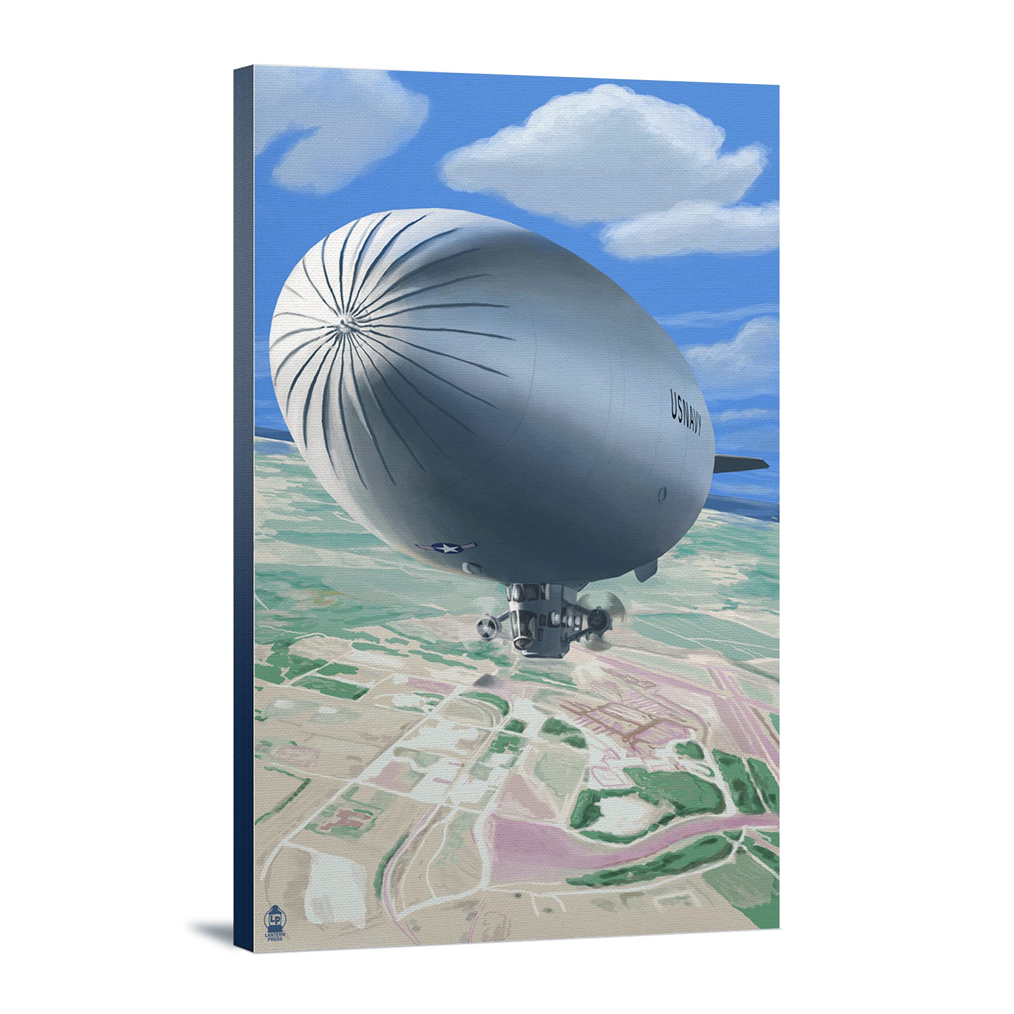 Lantern Press Aerial View of Blimp - 16x24 Wrapped Canvas Wall Art for Living Room, Bedroom & Office Decor - Modern Home & Office Wall Decorations