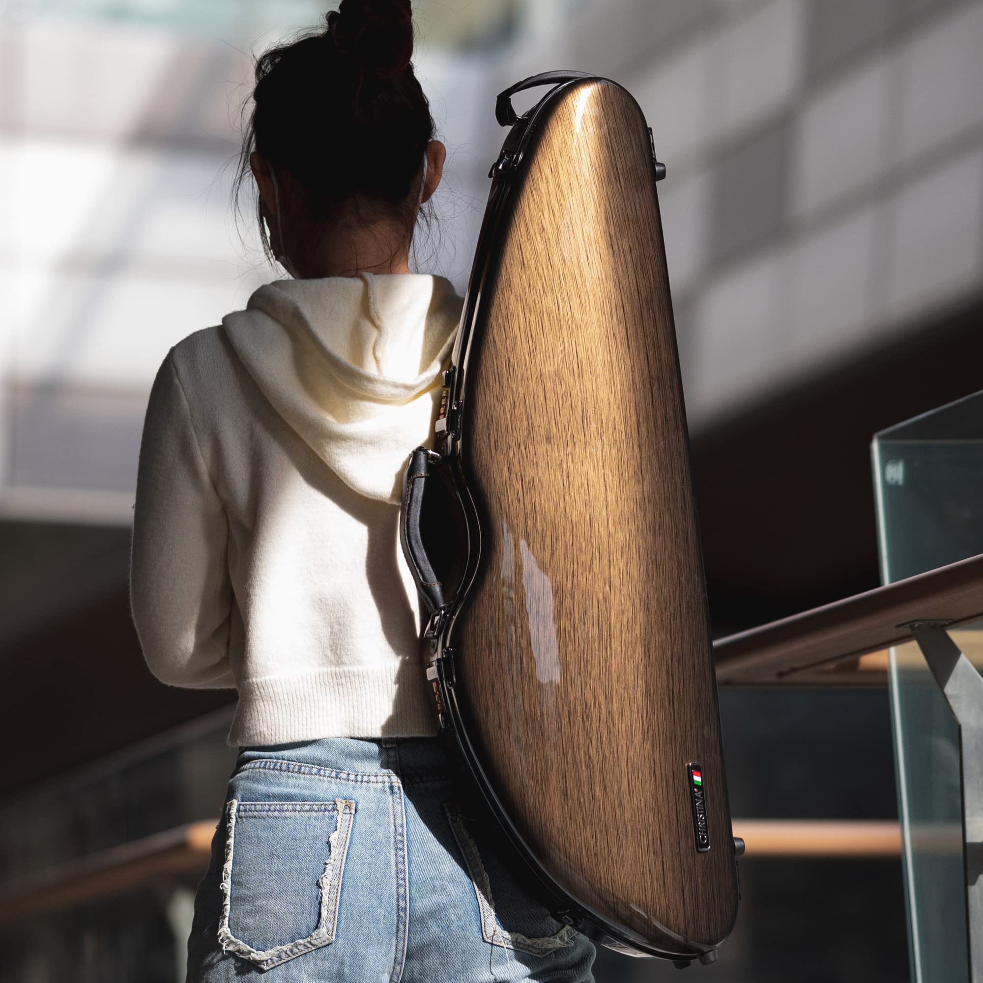 Premium 4/4 Full Size Violin Case - High-Strength Carbon Fiber Half Round Design with Combination Lock & Extra Storage Bag - Golden Hard Case for Professional Violinists | Perfect for Travel, Performances & Music School Use (VB-Semicircle-Golden)