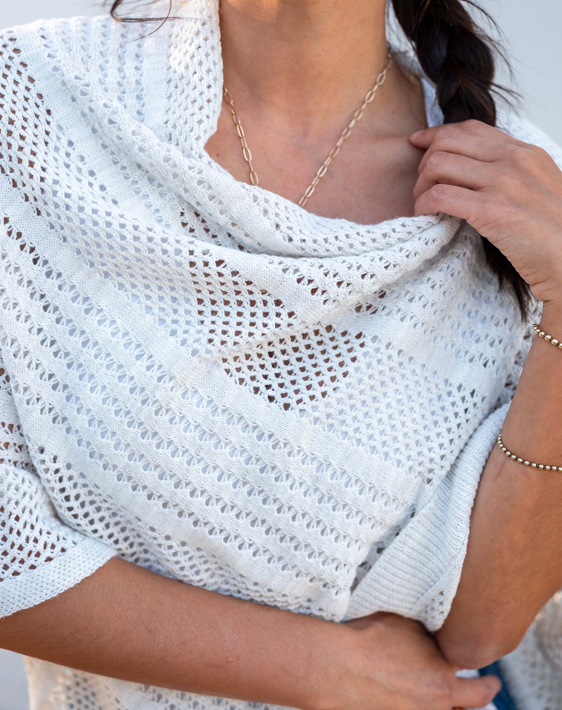 Celeste Crochet Poncho - Soft Handmade Boho Poncho for Women, Lightweight & Breathable in Sea Salt Color - Perfect for Beach Cover-Up, Festival Outfits & Cozy Layering