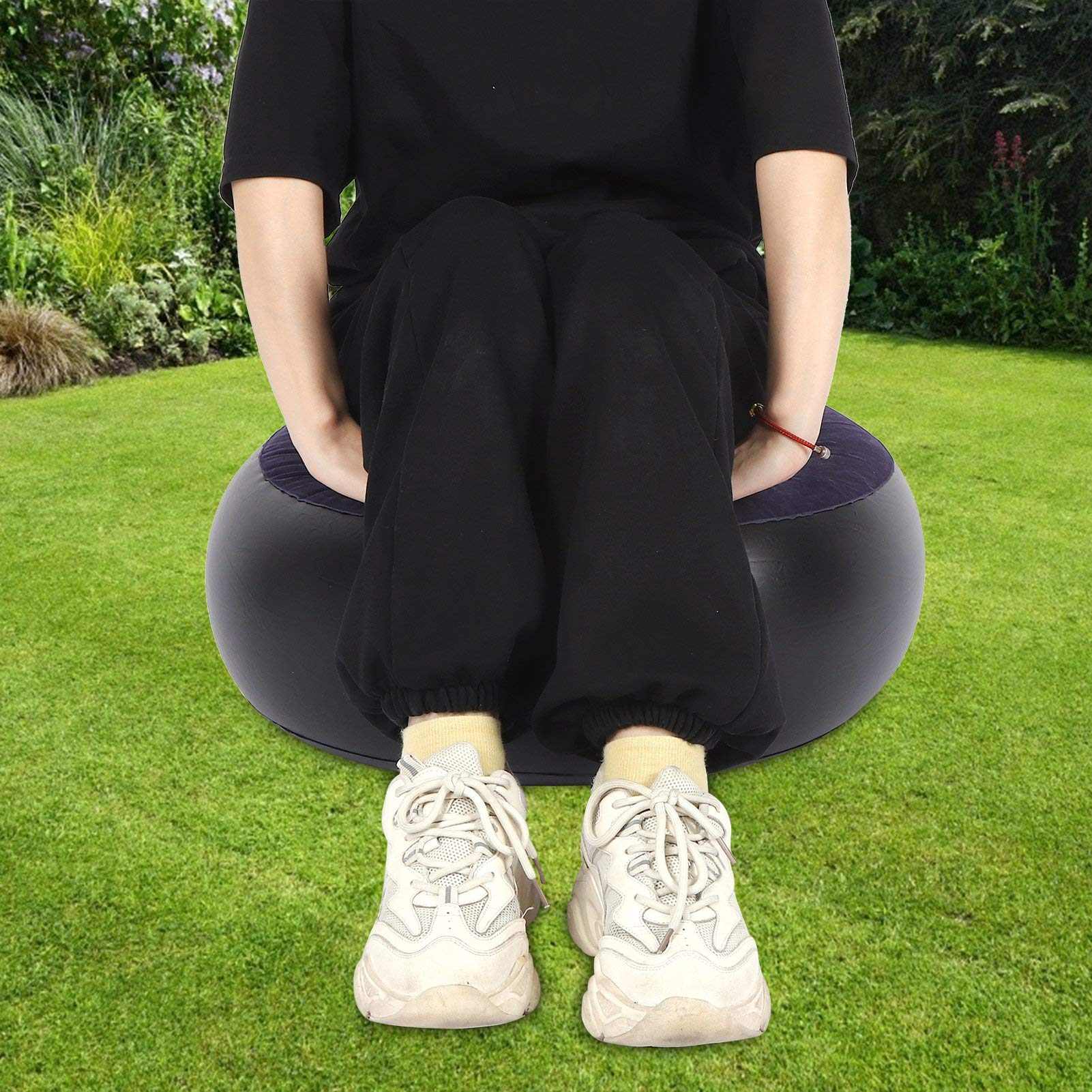 **Inflatable Chair for Outdoor & Indoor Use - Portable Round Air Chair with Flocking Stool & Footrest Cushion - Perfect for Home, Office, Travel, Camping & Beach Relaxation**