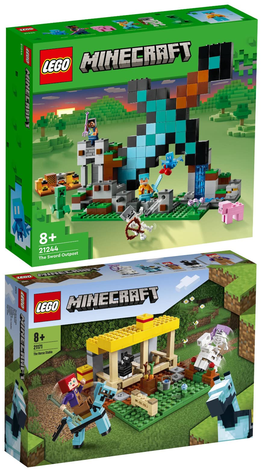 LEGO Minecraft 21244 The Sword Outpost & 21171 The Horse Stable - 2-in-1 Building Set for Creative Play | Perfect Gift for Kids & Minecraft Fans | Great for Adventure Scenes & Castle Displays