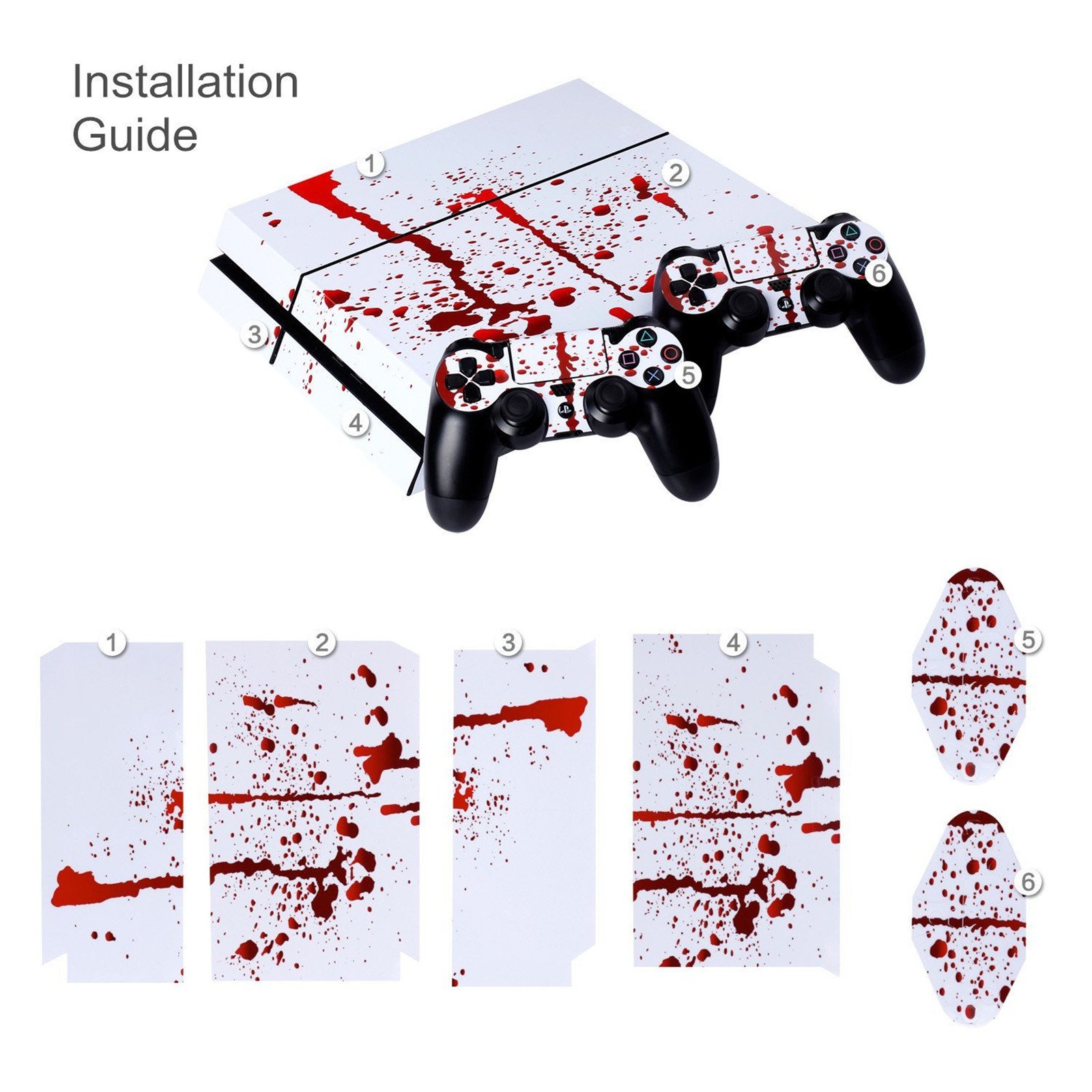 DOTBUY PS4 Skin Sticker - Protective Vinyl Decal Cover for Sony PlayStation 4 Console & 2 DualShock 4 Controllers (Blood Red Design) - Perfect for Gaming Setups, Customization & Console Protection