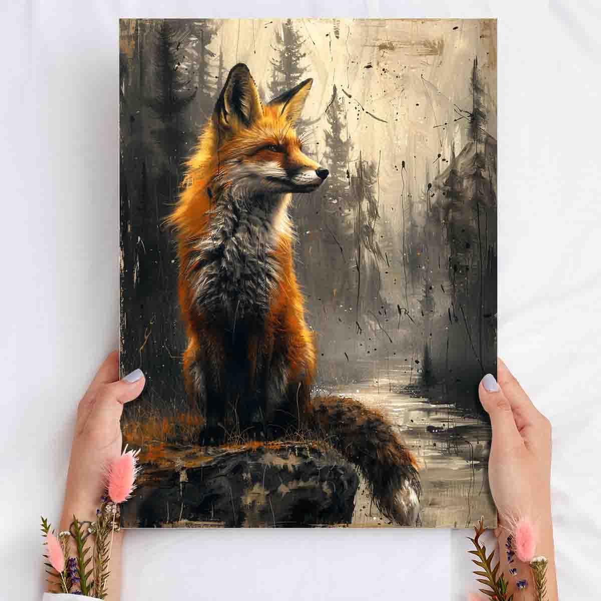 QULEPU Little Fox in Forest Wall Art Print - Woodland Fox Canvas Poster 16x20 Inches - Animal Decor for Home, Kids Room, Game Room & Reading Room - Perfect for Nursery, Bedroom & Living Room Wall Decor