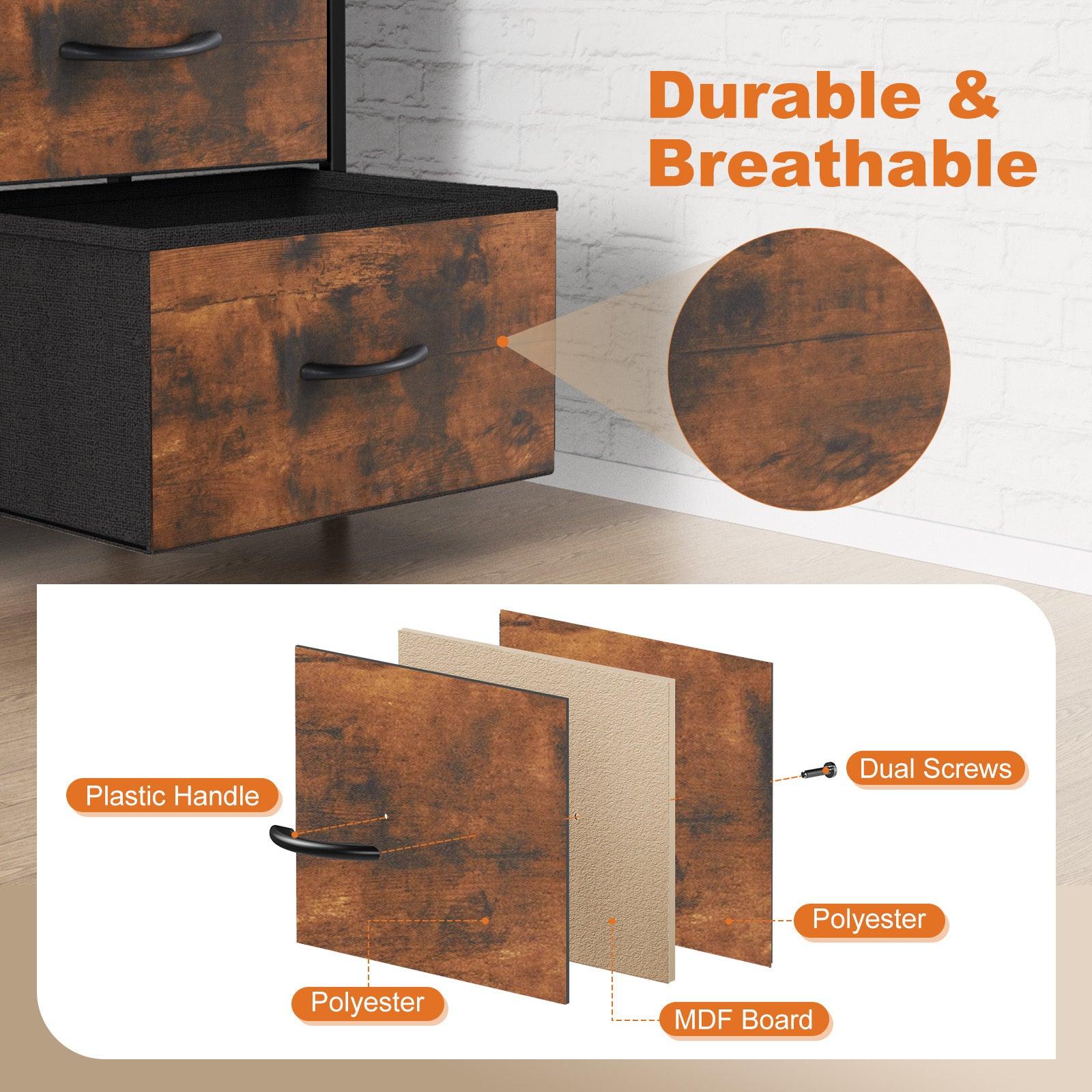 Modern Brown Wood Top & Metal Frame Dresser Drawers - 2 Pack for Bedroom, Living Room, or Office Storage Organization