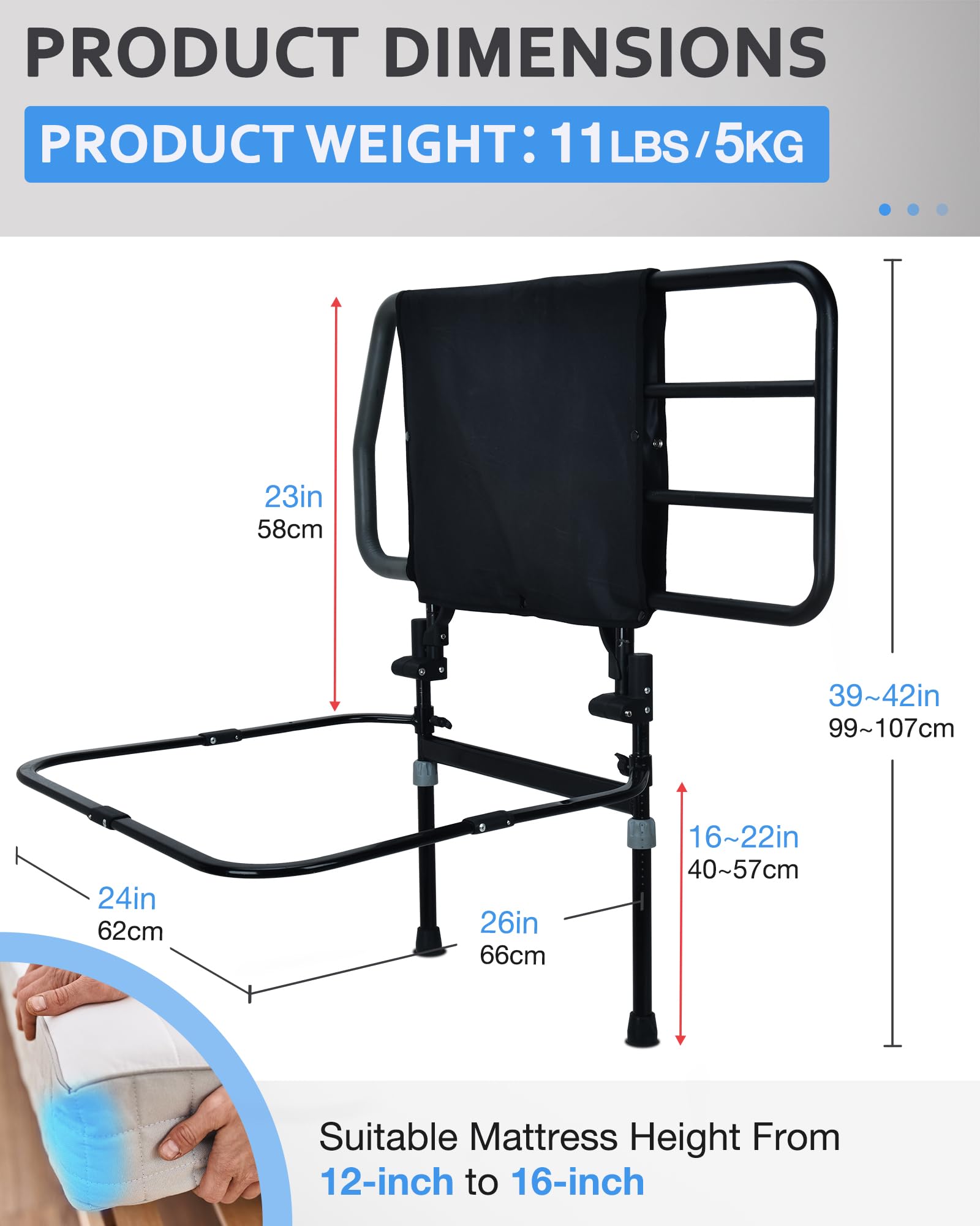 **Sangohe Extra Large Heavy Duty Bed Rail for Elderly - Bed Assist Grab Bar Handle with Storage Pocket, Safety Bed Rails for Seniors & Adults - Ideal for Safe Bed Entry & Exit, Home Care & Mobility Support (Model 504F)**