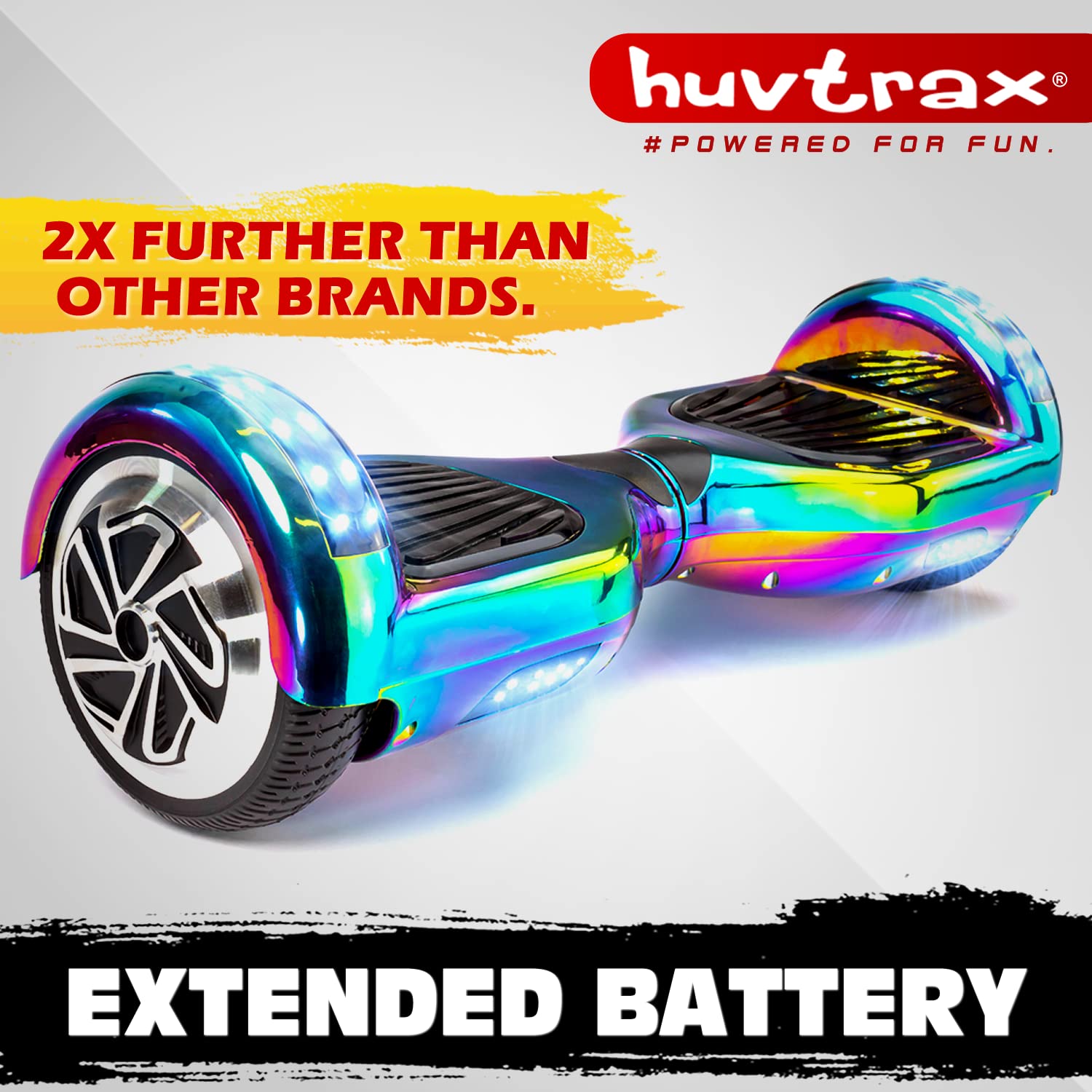 Rainbow Chrome Hoverboard - 2X Battery Life & Durable Aluminum Wheels for Kids & Adults (Up to 220lbs) | Bluetooth, LED Lights, Carrying Bag Included | Perfect for Commuting, Gifts & Outdoor Fun