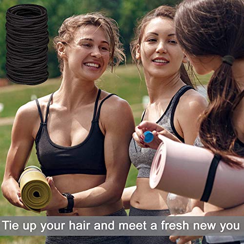 FAMEZA 100 Pack Black No Metal Elastic Hair Ties - Soft Ponytail Holders for Women, Men & Girls - Thick Heavy & Curly Hair Friendly (4mm) - Perfect for Workouts, Office & Everyday Styling
