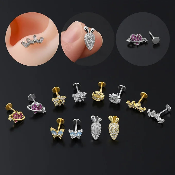 20G Cartilage Surgical Steel Earrings - Star & Butterfly Stud Earrings for Women | Hypoallergenic Body Jewelry for Cartilage, Helix, Tragus Piercing | Perfect for Daily Wear, Parties & Gifts