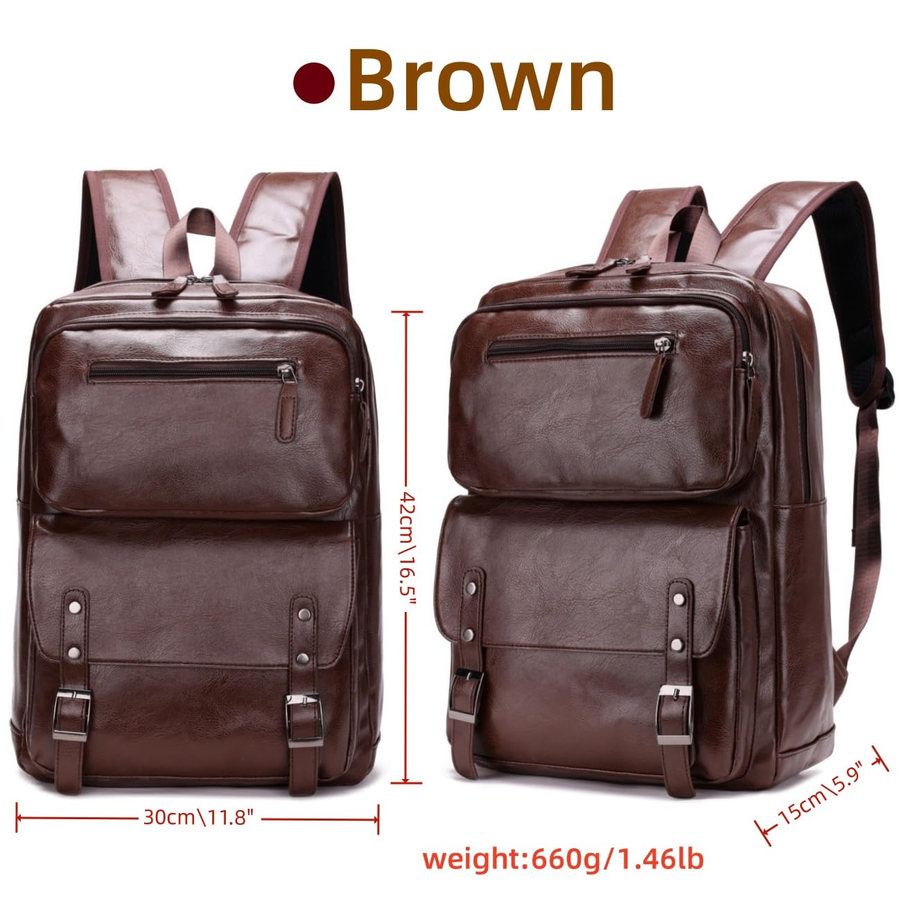 Premium PU Leather Casual Backpack for Men - Stylish Laptop Backpack for College & Daily Commuter - Large Capacity Work Bag (Brown) | Perfect for Office, School & Travel Use