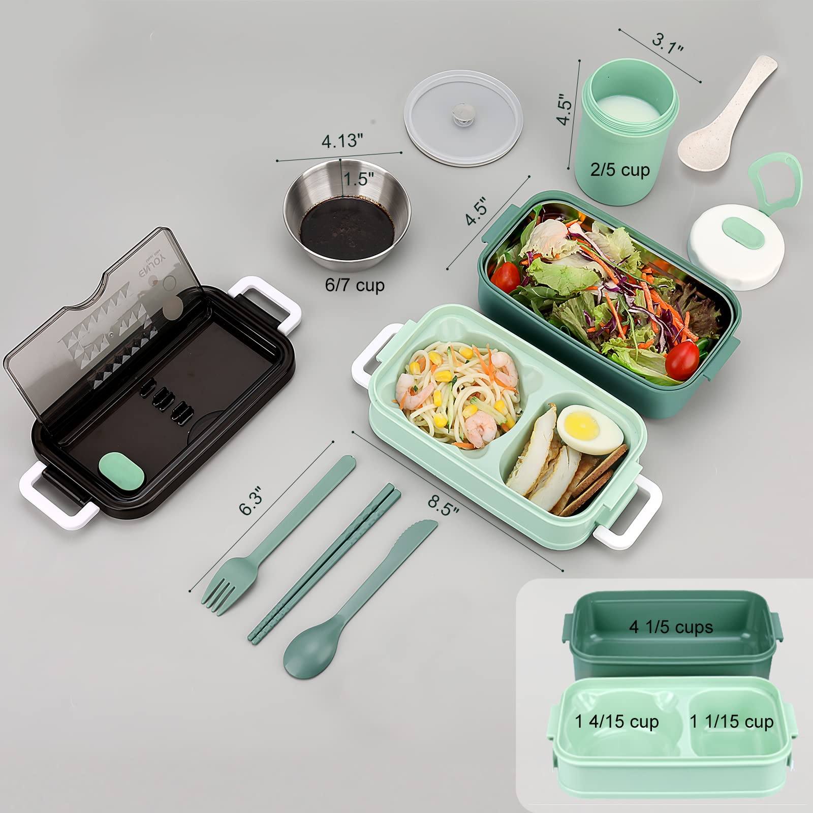 Eco-Friendly 1200ml Bento Lunch Box Kit for Adults - Portable BPA-Free Meal Prep Container with Insulated Lunch Bag - Perfect for Office, School & Travel (Green Metal)