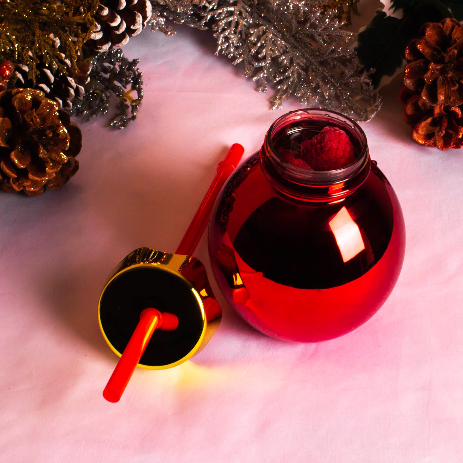 BarConic® 14oz Christmas Ball Cup - Insulated Stainless Steel Tumbler with Lid & Straw, Holiday Party Drinkware for Hot & Cold Beverages - Perfect for Christmas Gifts, Office Parties & Home Decor