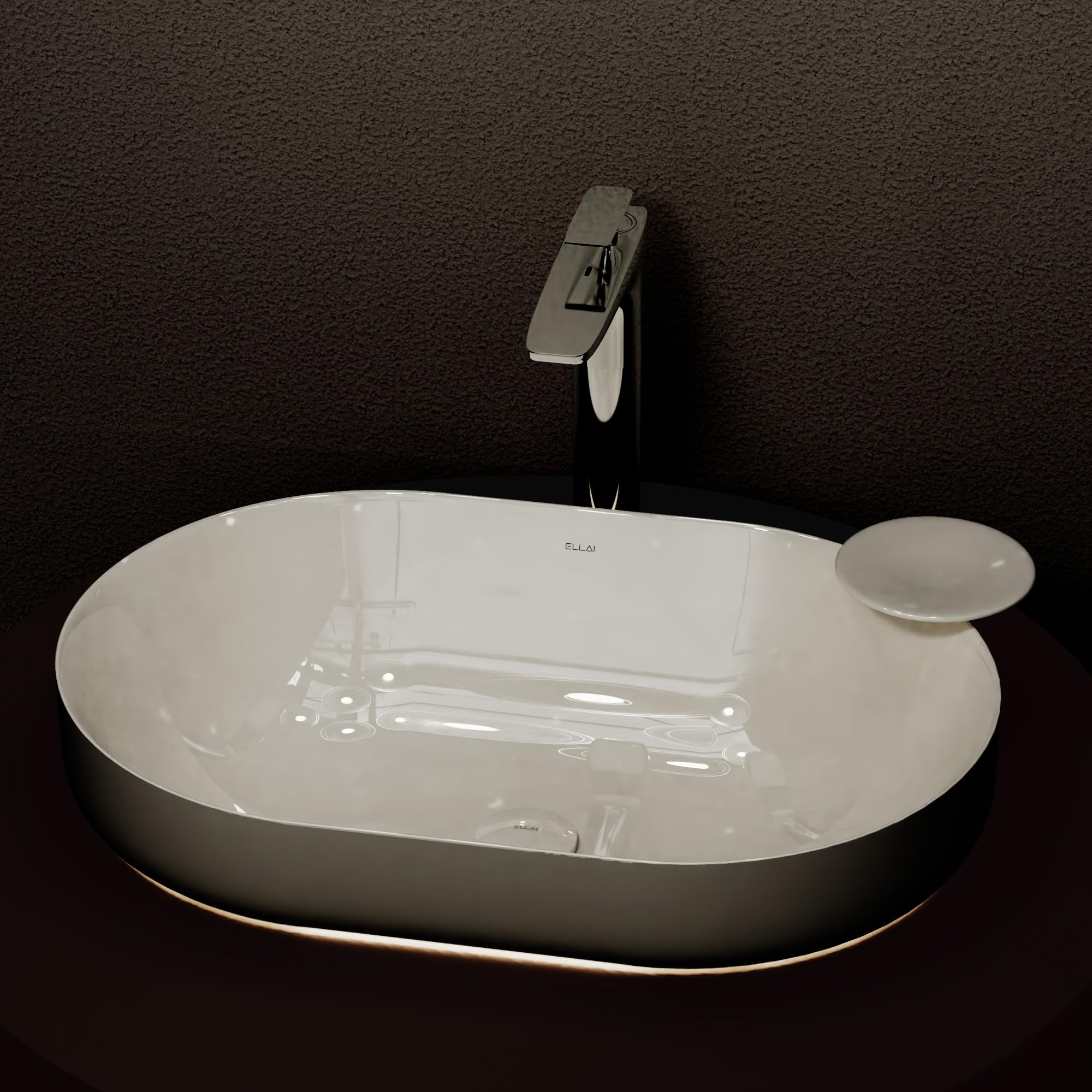 ELLAI Polaris Oval White Ceramic Bathroom Vessel Sink - 23.6