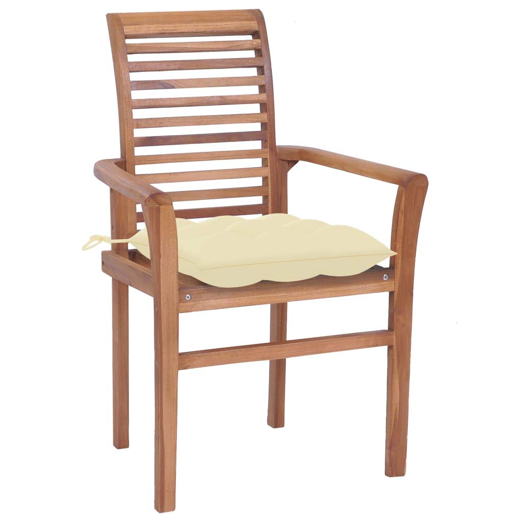 FAMIROSA Solid Teak Wood Dining Chairs Set of 2 with Cream White Cushions - Modern Kitchen & Dining Room Furniture for Home Decor