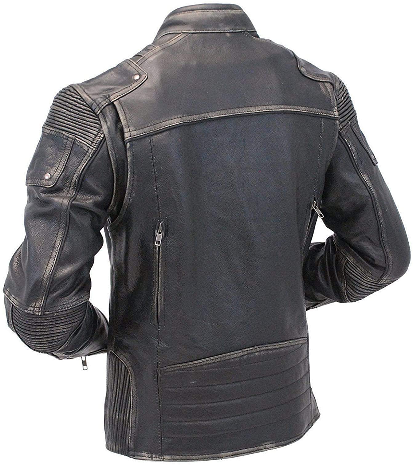 Men's Black Leather Jacket - Genuine Lambskin Cafe Racer Motorcycle Jacket with Distressed Look | Perfect for Bikers, Casual Wear & Night Out