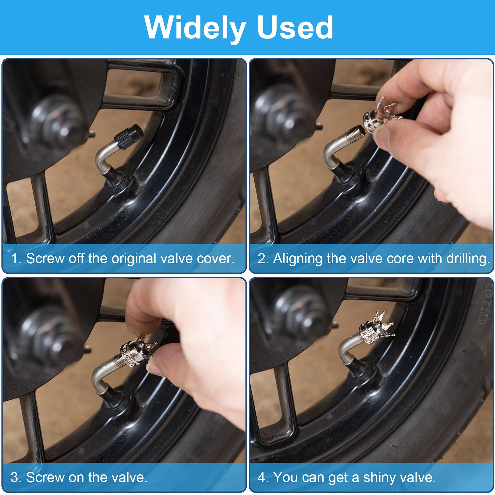 Universal 6-Pack Tire Valve Caps - Dustproof for Car, Motorcycle & Bike Wheels - Light Silver