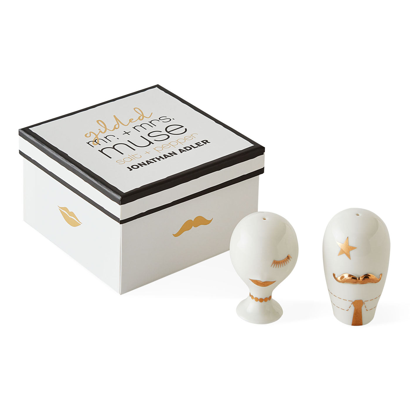 Elegant Gilded Mr. & Mrs. Muse Salt and Pepper Shaker Set - Perfect for Wedding Gifts, Anniversary Presents, and Stylish Kitchen Decor