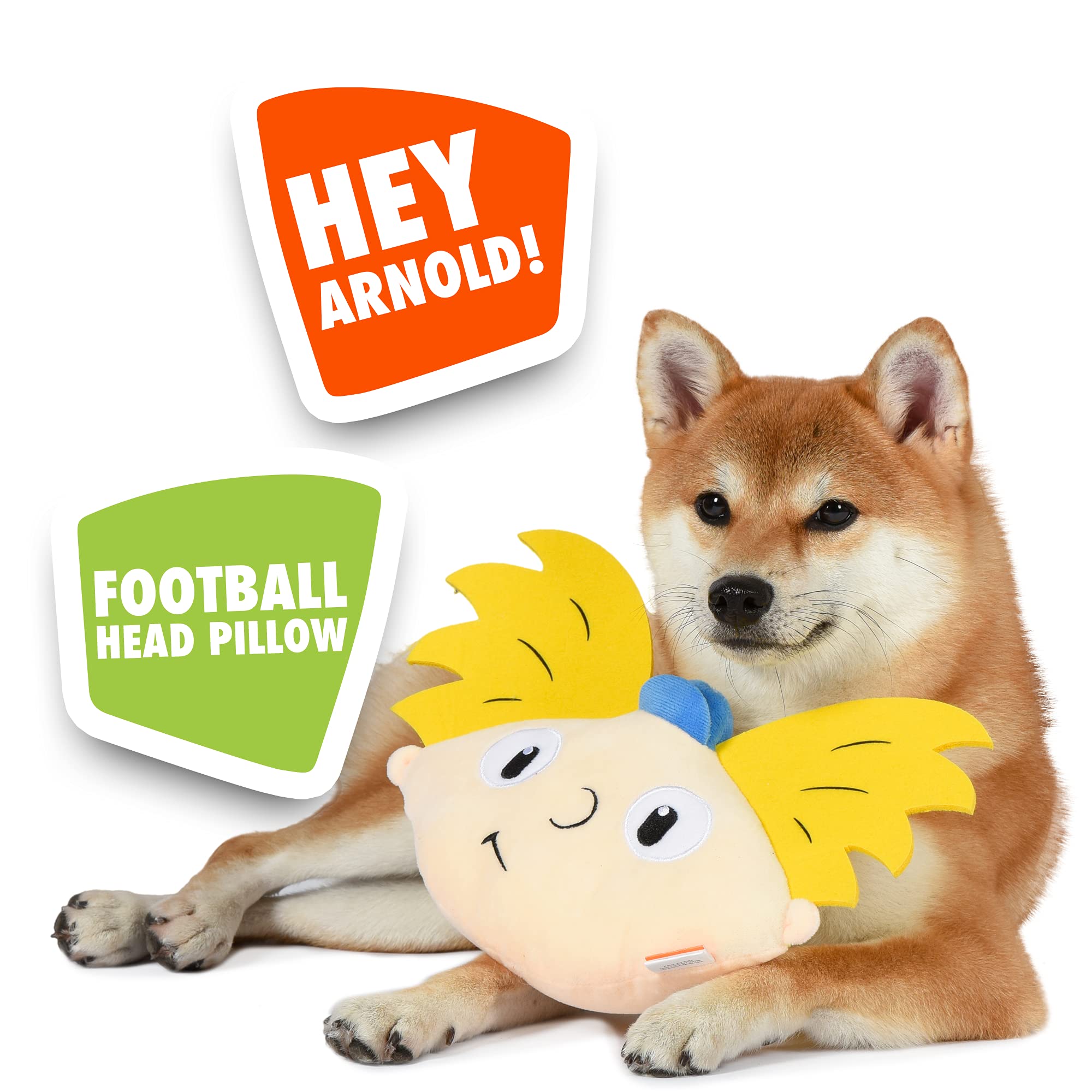 Nickelodeon Hey Arnold Football Head Plush Dog Toy – 8 Inch Squeaky Soft Toy for Small & Large Dogs | 90s Cartoon Collectible for Playtime & Nostalgic Gift