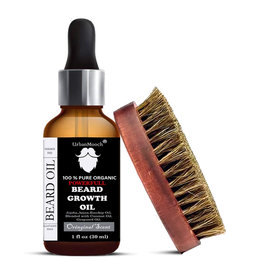 UrbanMooch Men's Beard Grooming Kit with Organic Beard Growth Oil & Boar Bristle Brush | Natural Beard Care Set for Growth & Styling | Perfect for Daily Grooming, Gifts & Travel