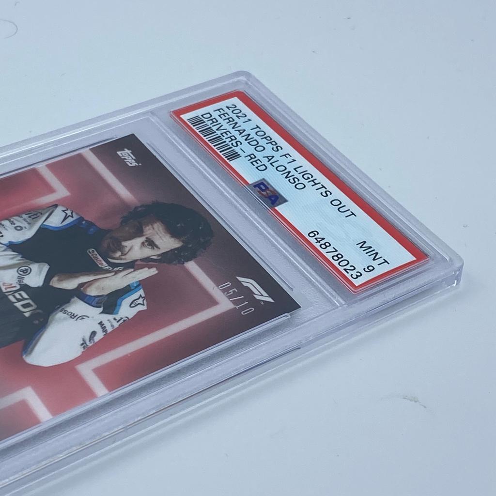 2005 Topps Fernando Alonso PSA 9 Graded Red Parallel Racing Card - Perfect for Collectors and Formula 1 Fans, Ideal for Display or Investment