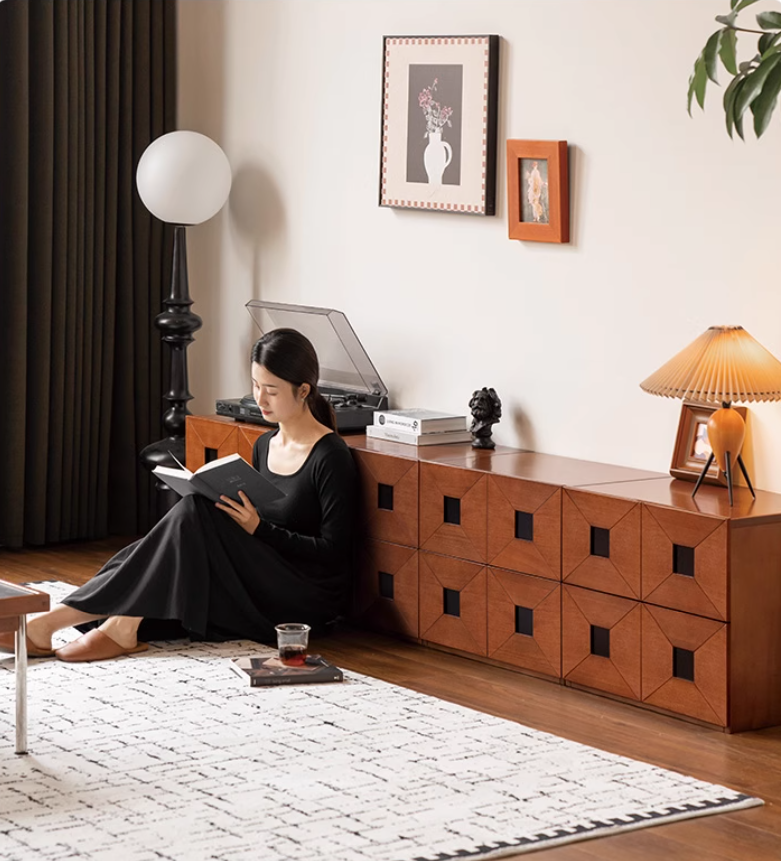 Solid Poplar Wood Modular Side Cabinet - Vintage Style Storage for Living Room, Bedroom & Office