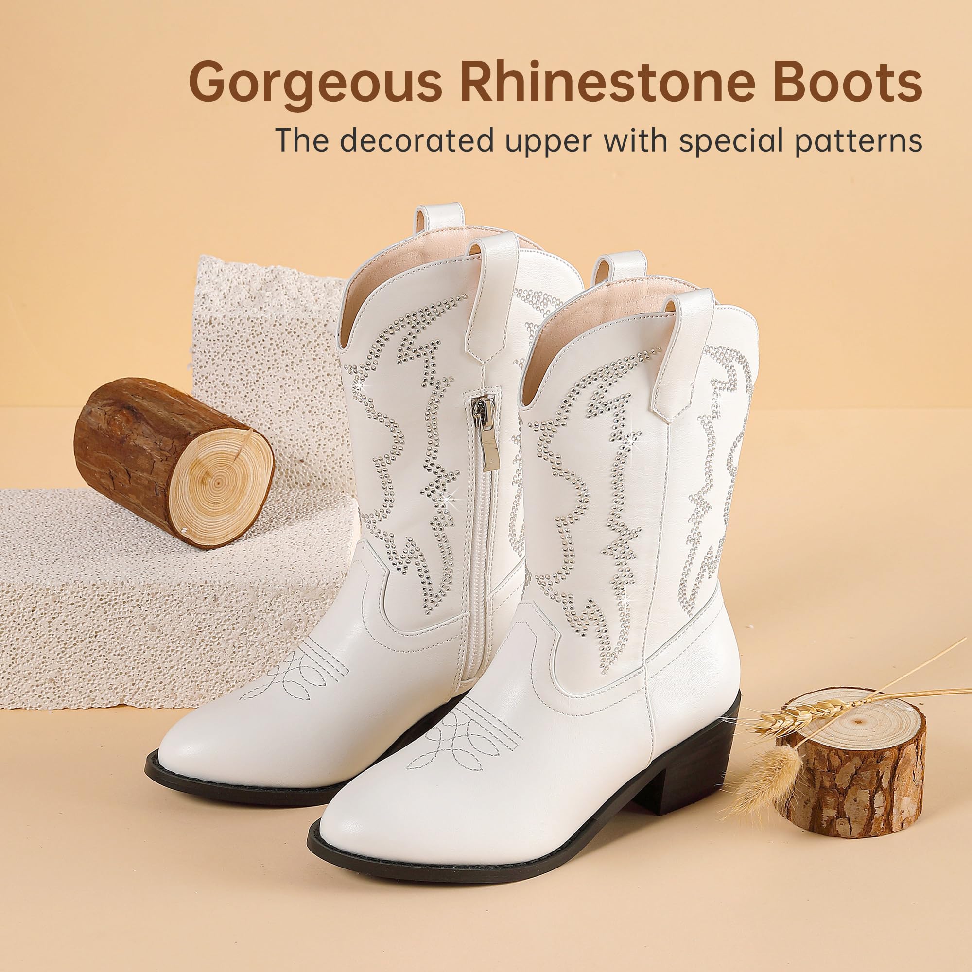 Girls Western Cowboy Boots - Pull On Cowgirl Boots with Pointed Toe for Little & Big Kids | Perfect for Rodeo, Country Dance & Western Fashion Outfits