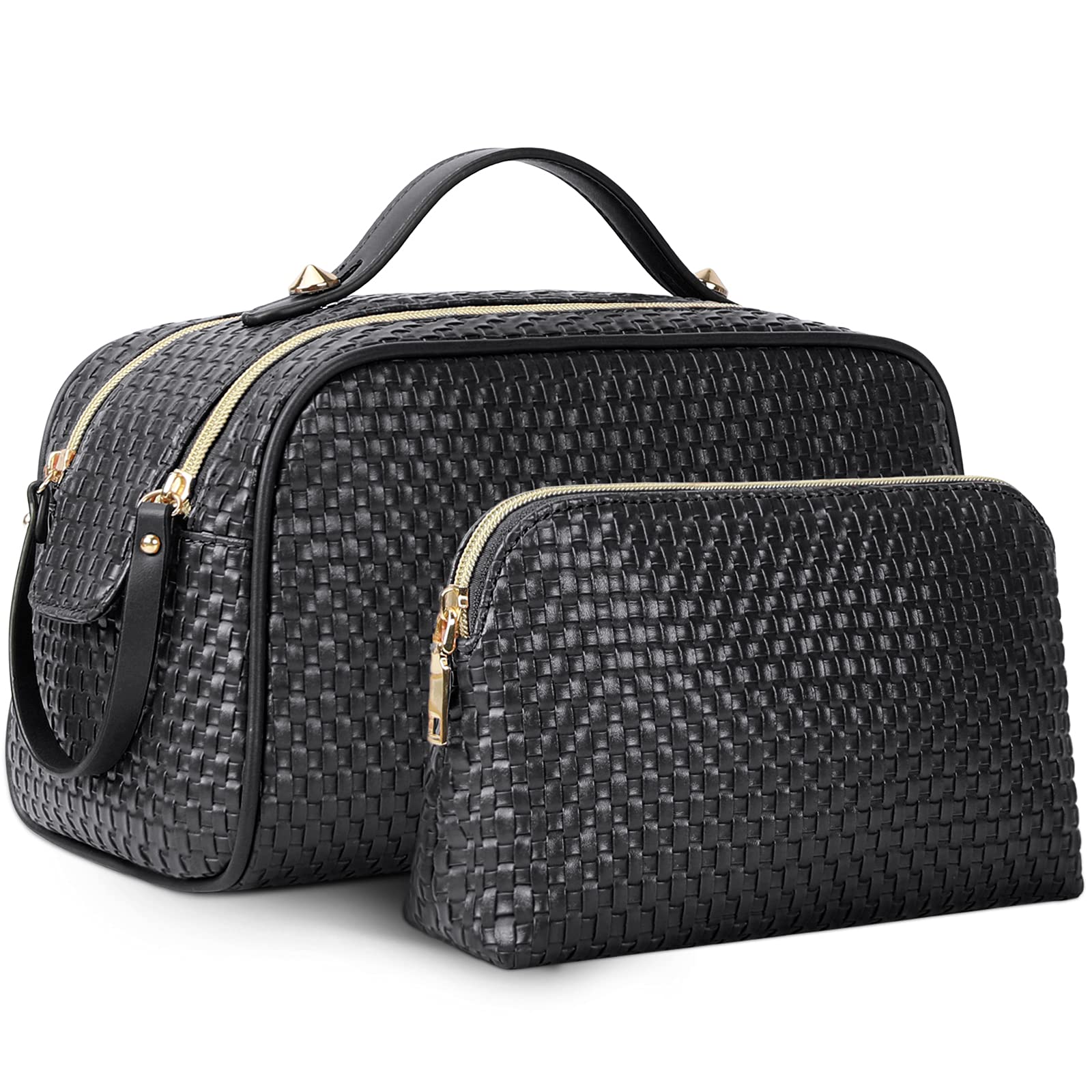 2-Pack Large Waterproof Makeup Bag for Women & Girls - Portable Cosmetic & Toiletry Travel Organizer with Multiple Pockets, Black - Perfect for Travel, Gym, and Daily Storage