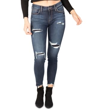 Silver Jeans Co. Women's Elyse Distressed Skinny Jeans - Blue Denim Size 26 | Vintage Style Ripped Jeans for Casual Wear & Night Out