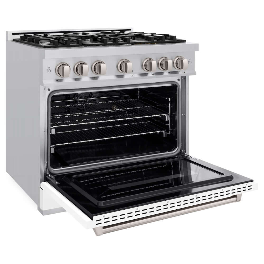 ZLINE 36-inch 5.2 cu. ft. Stainless Steel Dual Fuel Range with 6-Burner Gas Cooktop & Convection Oven - White Matte Door (CDR WM 36) - Perfect for Modern Kitchens, Home Chefs & Restaurant-Style Cooking