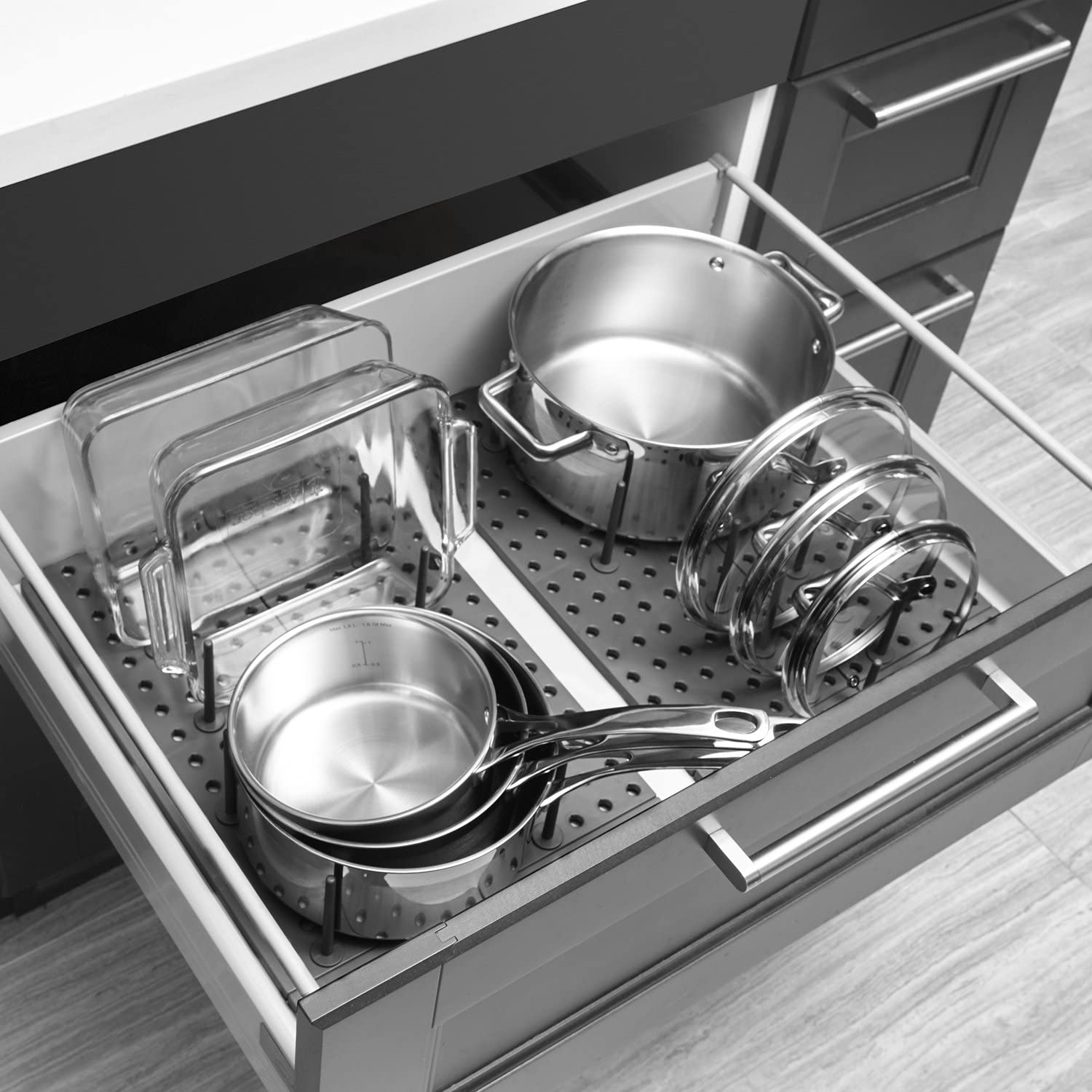 HOMENITY® Adjustable Kitchen Cabinet Organizer - 12-Piece Drawer Storage Rack for Plates, Bowls & Cups | Space-Saving Dish Organizer for Small Kitchens & Apartment Living