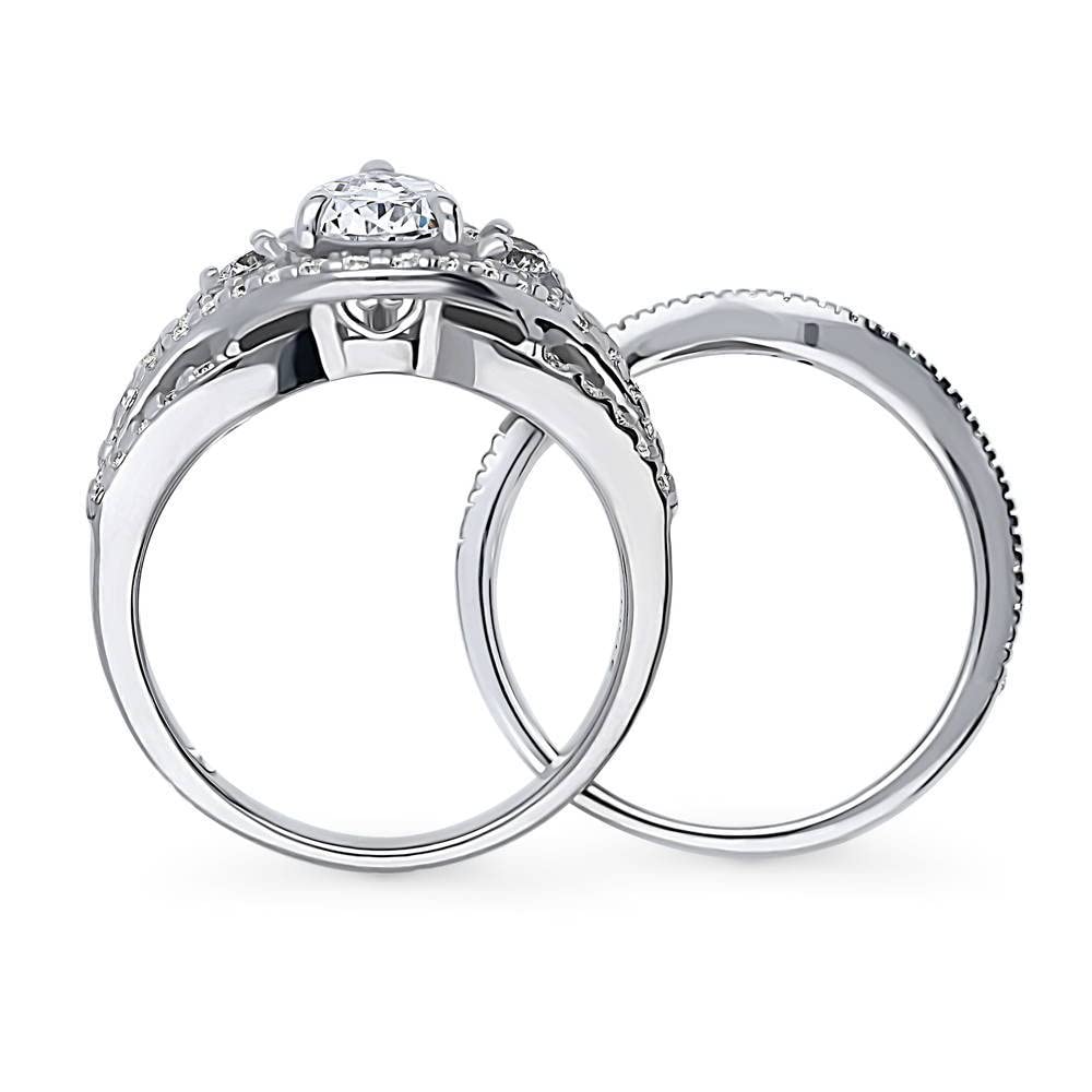 BERRICLE Sterling Silver Wishbone Wedding & Engagement Ring Set for Women - 1.3 Carat Cubic Zirconia CZ Woven Band, Rhodium Plated, Size 4-10 - Perfect for Proposals, Anniversaries & Bridal Jewelry