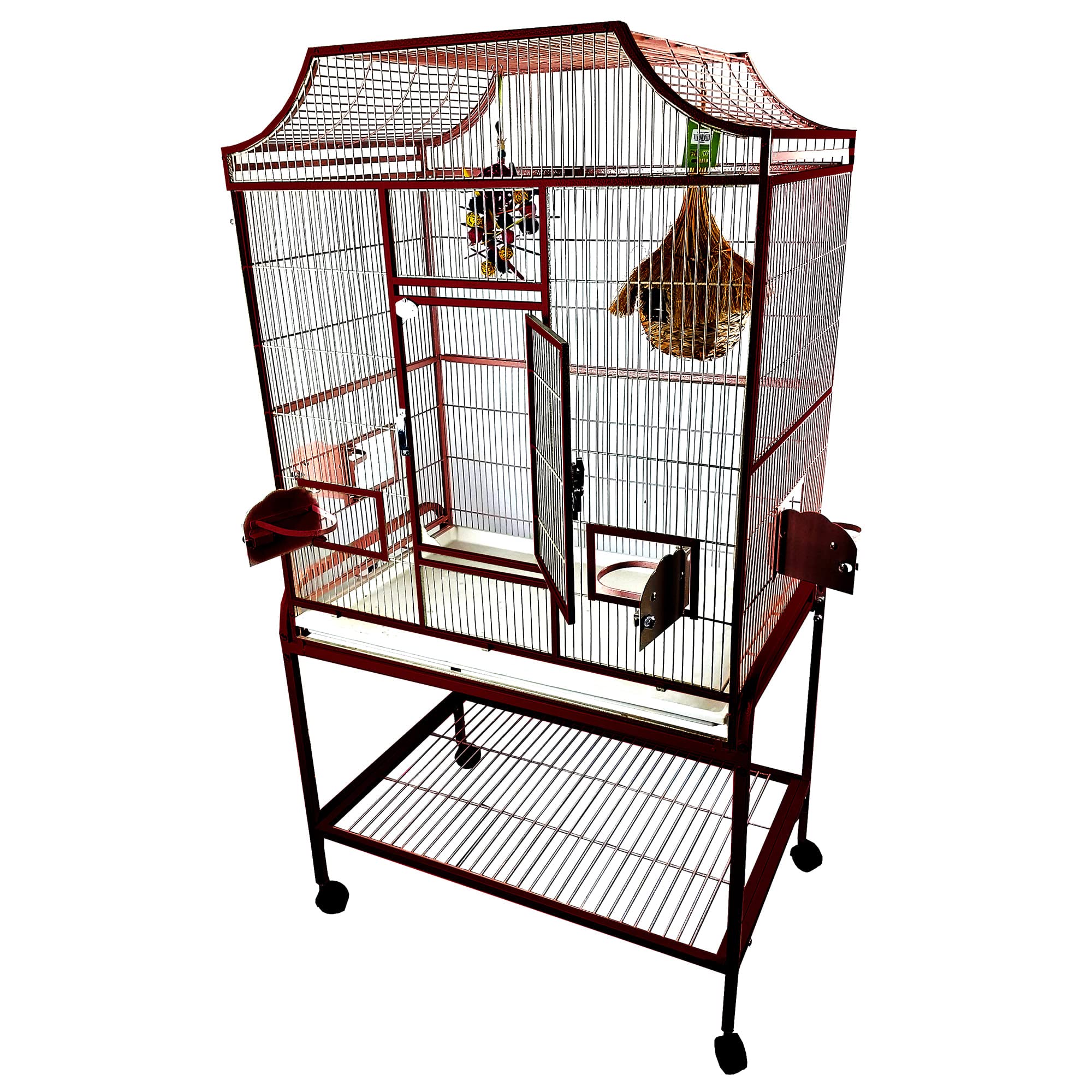 A&E Cage Co 32' x 21' x 61' Large Elegant Bird Flight Cage - Burgundy Color for Parrots, Cockatiels & Finches - Perfect for Indoor & Outdoor Aviary Use (MA3221FL Burgundy)