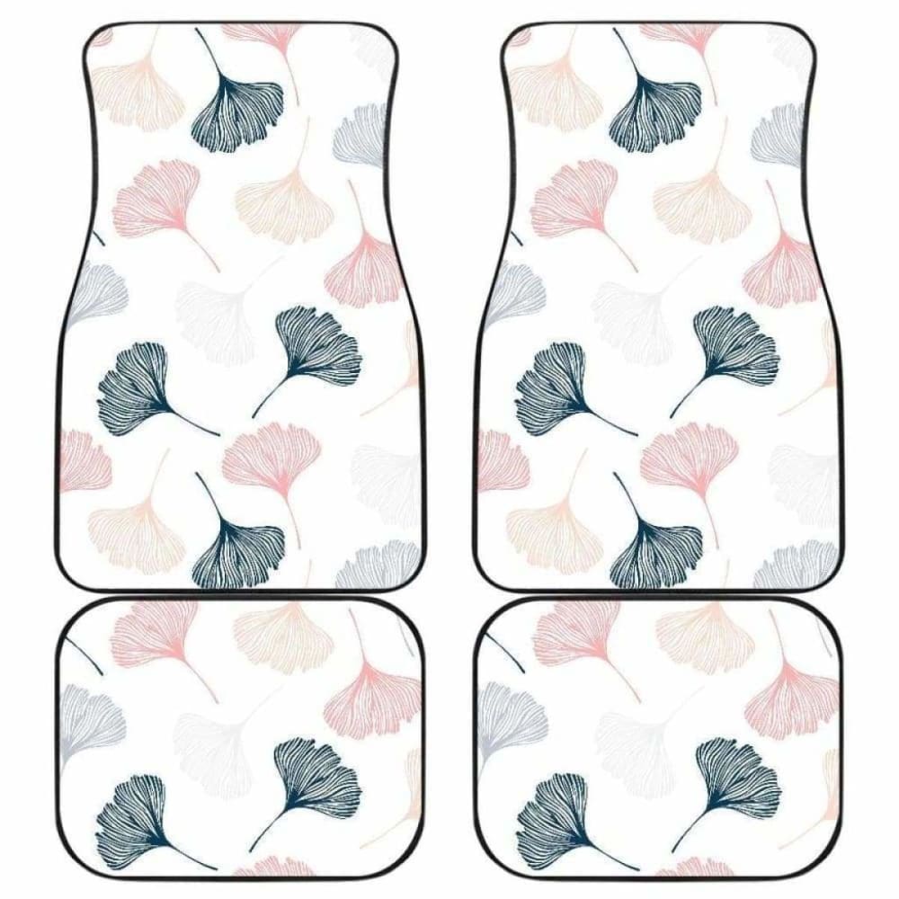 Black Gray Cream Coral Ginkgo Leaves Pattern Car Mats - Front & Back Set - Waterproof & Non-Slip Floor Liners for Sedan, SUV, Truck - Perfect for All-Weather Protection & Easy Cleaning