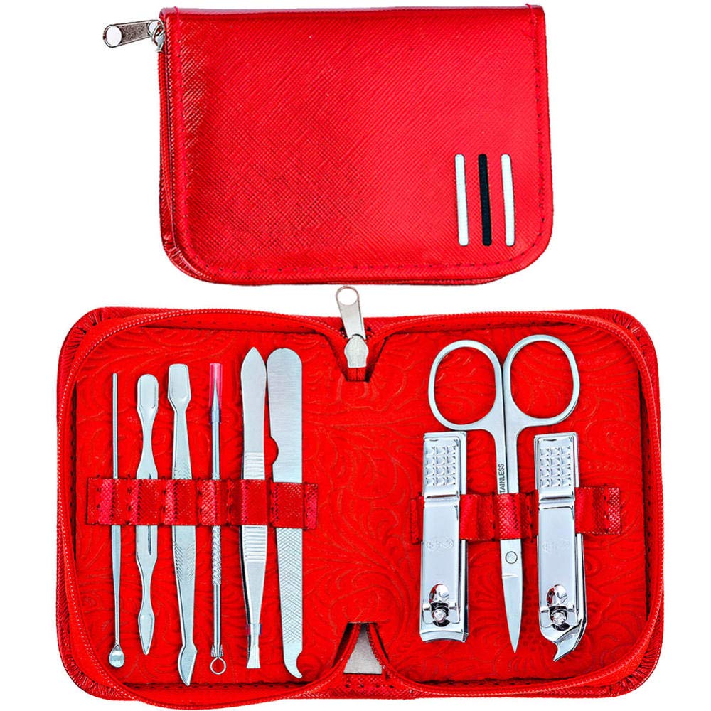 Premium Nail Clipper Set - Sharp Stainless Steel Nail & Toenail Scissors, Trimmer & Cutter Kit with Red Handle for Men & Women - Perfect for Travel, Home, Salon & Pedicure Care