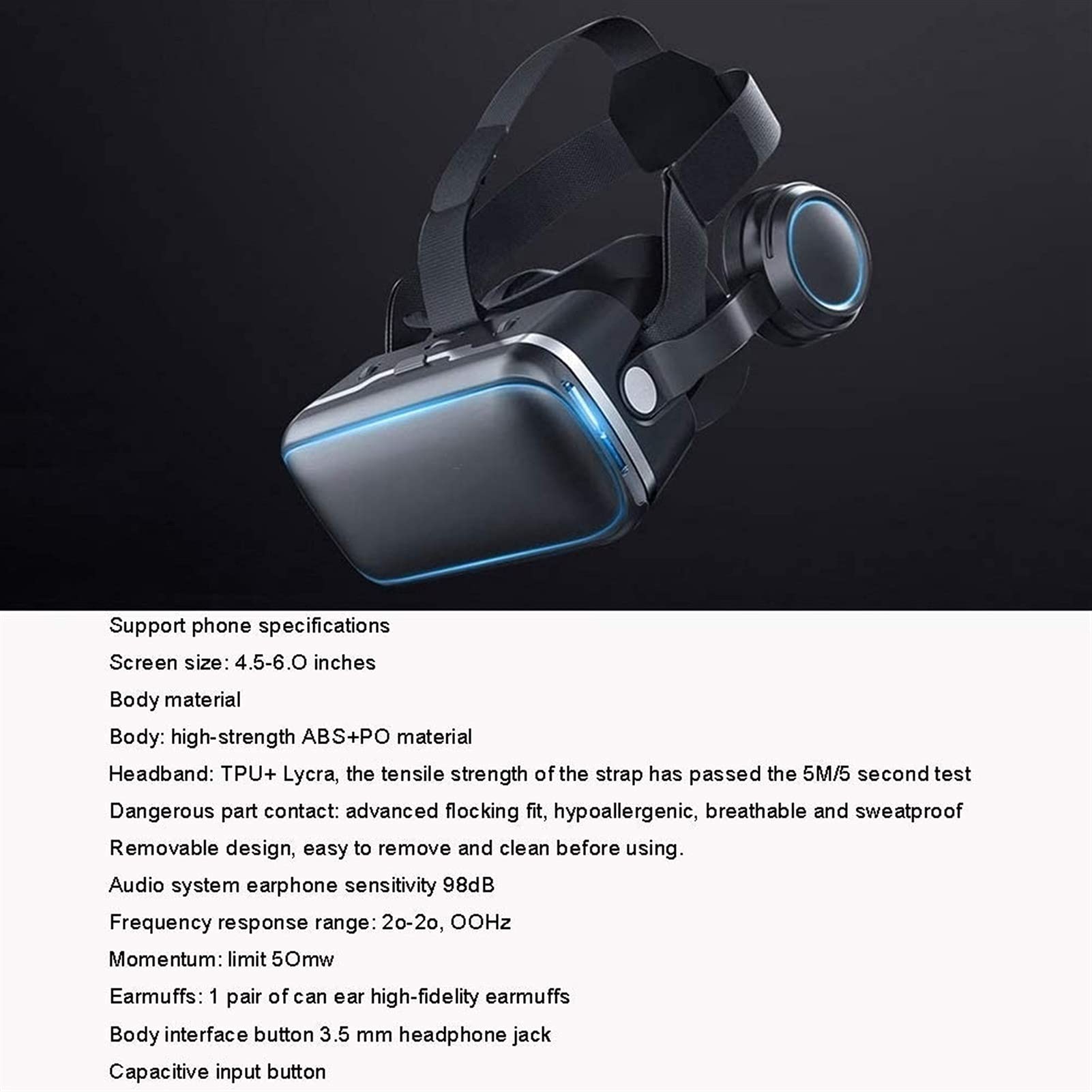 Universal VR Headset for iOS & Android Phones - 3D Virtual Reality Goggles with Soft Comfortable Design - Play 360° Videos & Mobile Games - Perfect for Gaming, Movies & Virtual Travel (Color: Black)