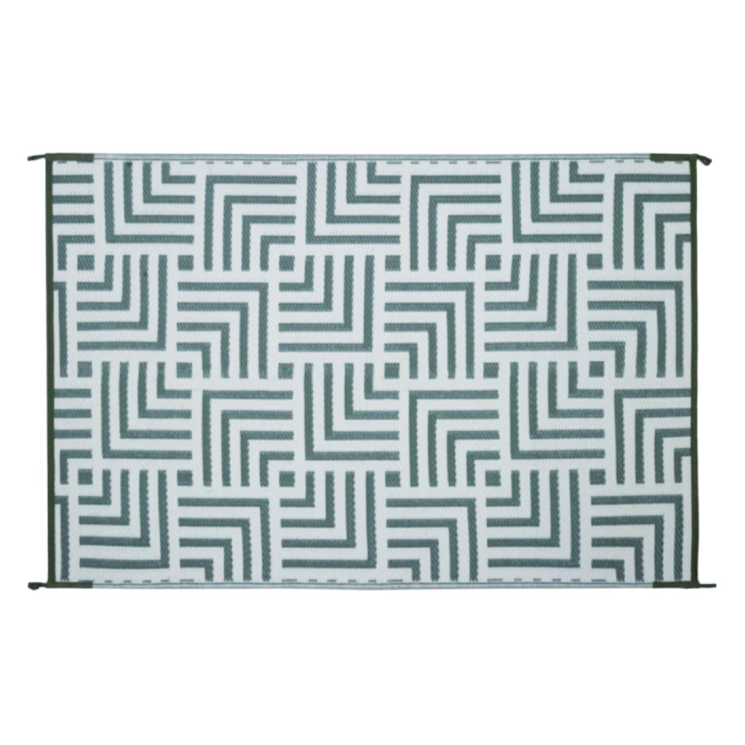 Stylish Camping 274064 4x6 Feet Reversible Plastic Straw Rug - Large Outdoor Floor Mat for RV, Patio, Backyard, Picnic, Beach & Camping - Geometric Design in Olive Green/Beige - Perfect for Outdoor Gatherings, Relaxation and Home Decor