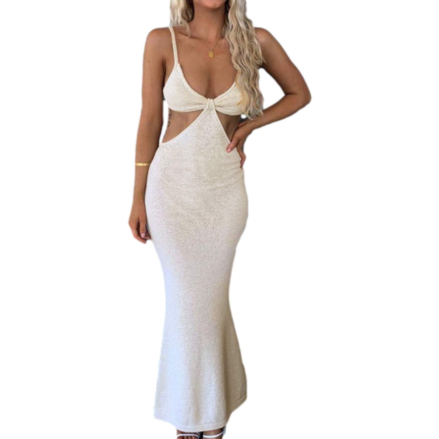 AYIYO Women's Sexy Cut Out Long Dress - Spaghetti Strap Hollow Waist Evening Cocktail Maxi Dress for Party, Wedding, Date Night & Special Occasions