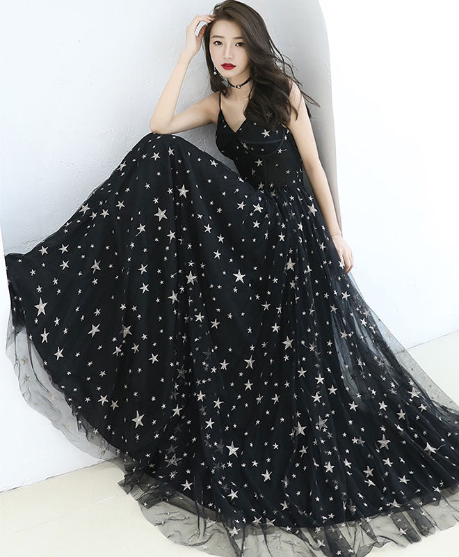 Elegant Black V-Neck Tulle Long Prom Dress | Formal Evening Gown for Women | Perfect for Homecoming, Ballroom Dances & Special Occasions