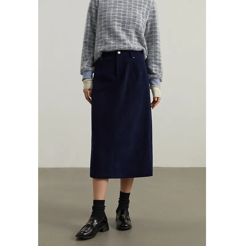 Retro High Waist Corduroy Skirt for Women - Autumn Winter Back Slit Casual Skirt with Length Options | Perfect for Office Commute, Date Nights & Fall Fashion