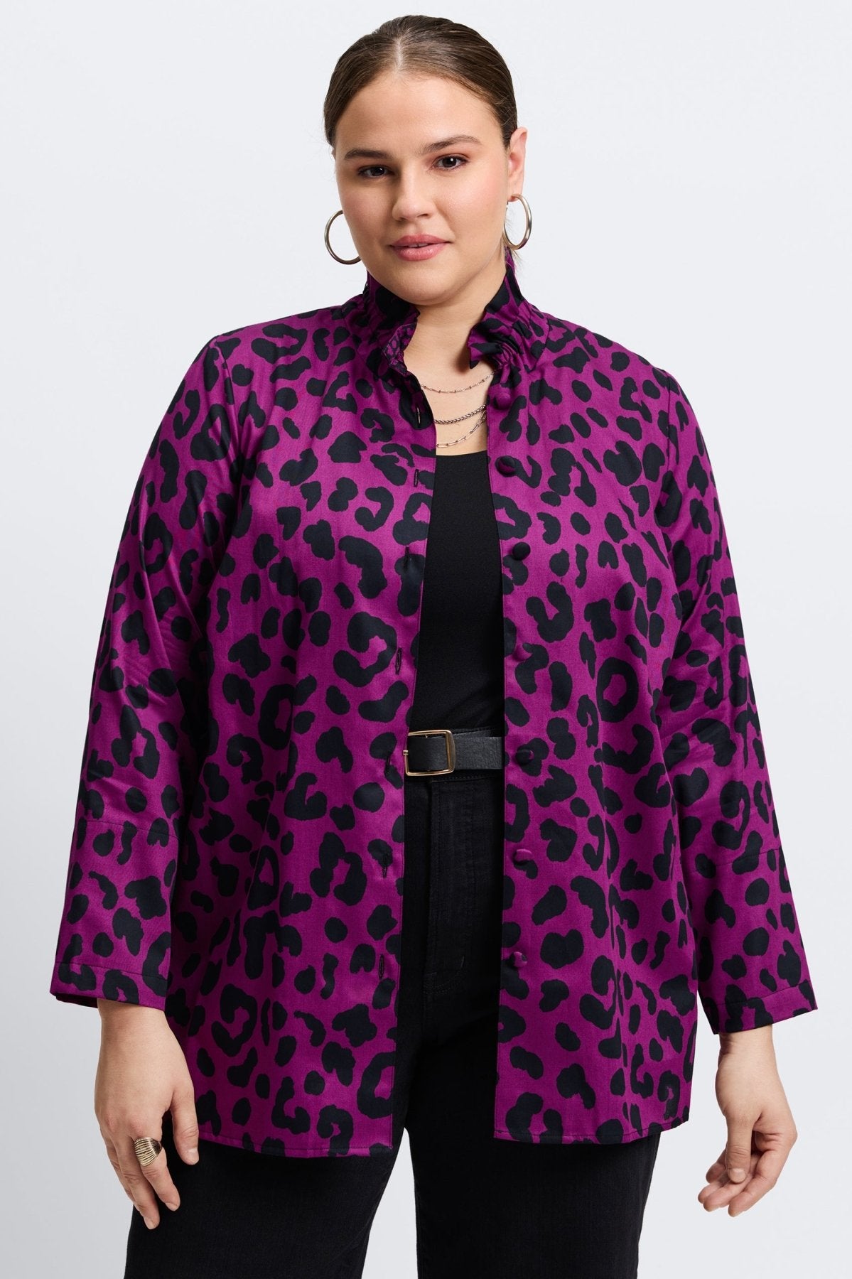Carolina Plus Cheetah Print Long Sleeve Shirt Jacket for Women - Stylish Fall & Winter Layering Piece for Casual Outings and Date Nights