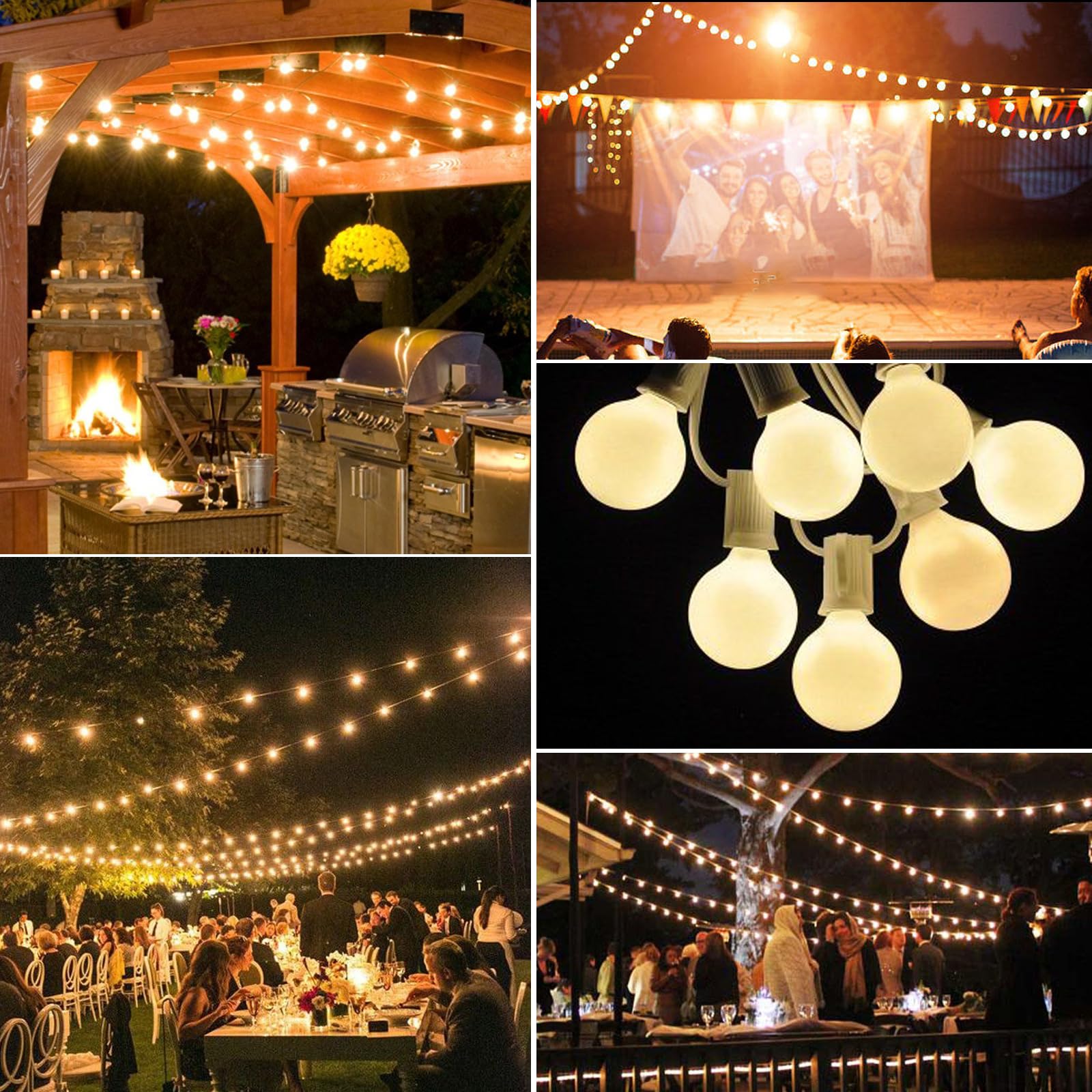 25Ft G40 LED Globe String Lights - 27 Frosted White Bulbs, Waterproof Outdoor Hanging Lights for Garden, Bistro, Pergola & Tent Decor - Perfect for Backyard, Patio & Wedding Decorations