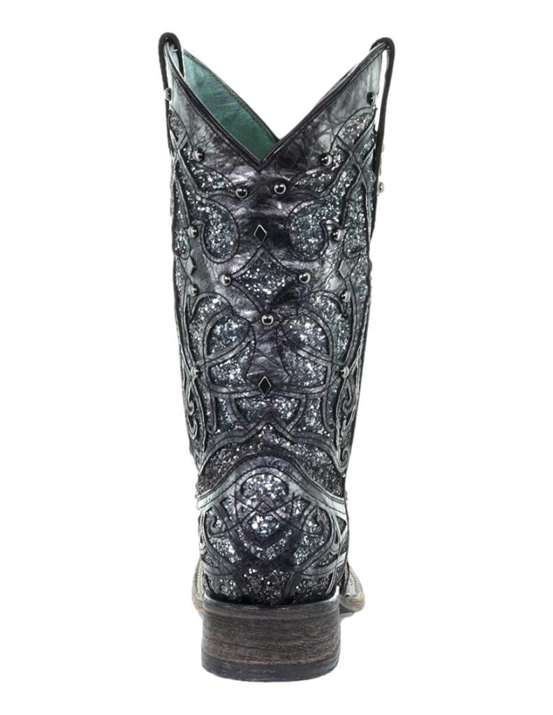 Women's Corral C3404 Glitter Square Toe Casual Boots - Mid Calf, Low Heel 1-2