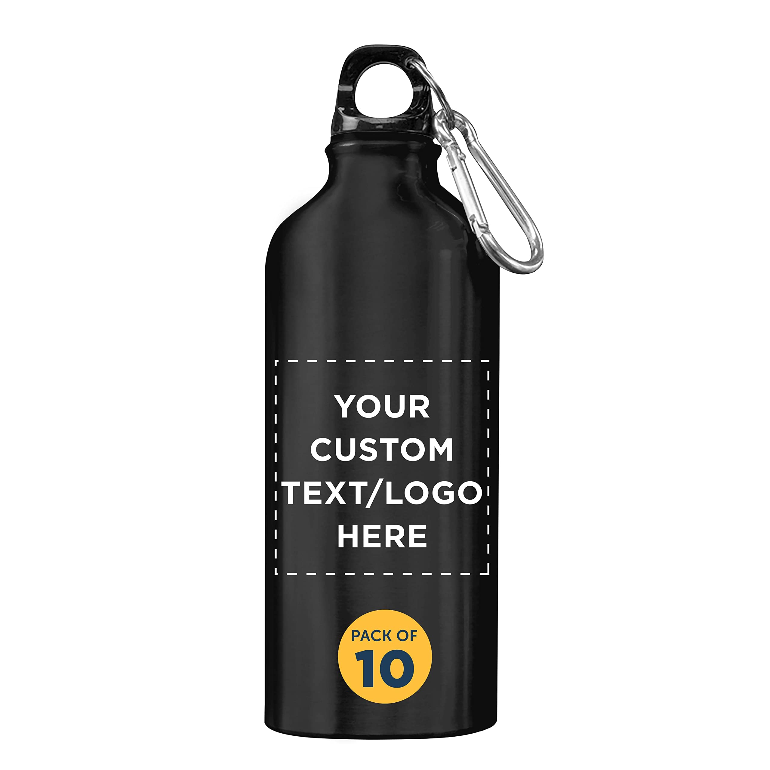 Custom 20 oz Aluminum Water Bottles Bulk Pack of 10 - Personalized Gym & Hiking Bottles for Sports, Camping, Office & Outdoor Activities - Black (BPA-Free Eco-Friendly)