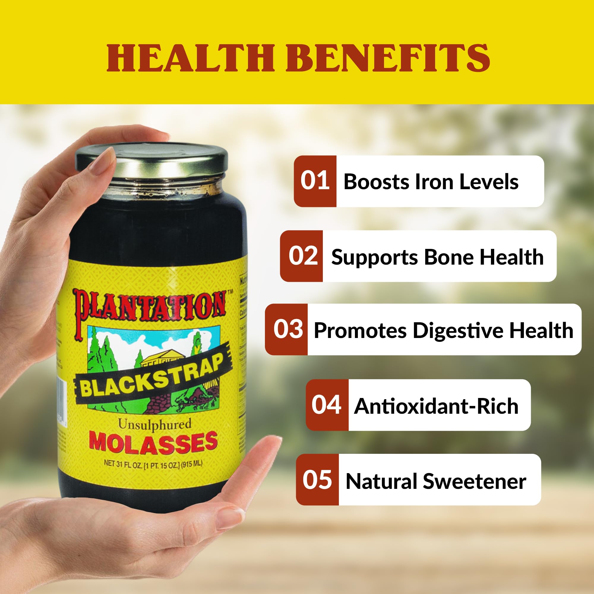 Organic Blackstrap Unsulphured Molasses - 31oz Bottle (Pack of 12) | Rich in Iron & Minerals | Perfect for Baking, Smoothies & Natural Remedies