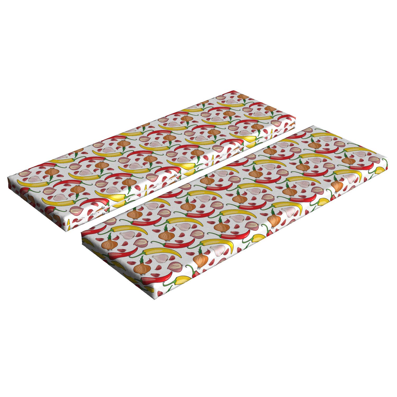 Ambesonne 2-Piece Vegetable Bench Cushion Set - Colorful Hot Peppers, Onions & Garlic Kitchen Decor - Vegan Food Pattern Foam Seat Pads (45