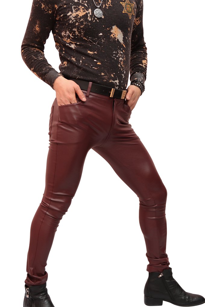 Sexy Men's PU Leather Skinny Tight Pencil Pants - Slim Fit Stretchable Faux Leather Trousers for Nightclub, Party & Date Night Outfits