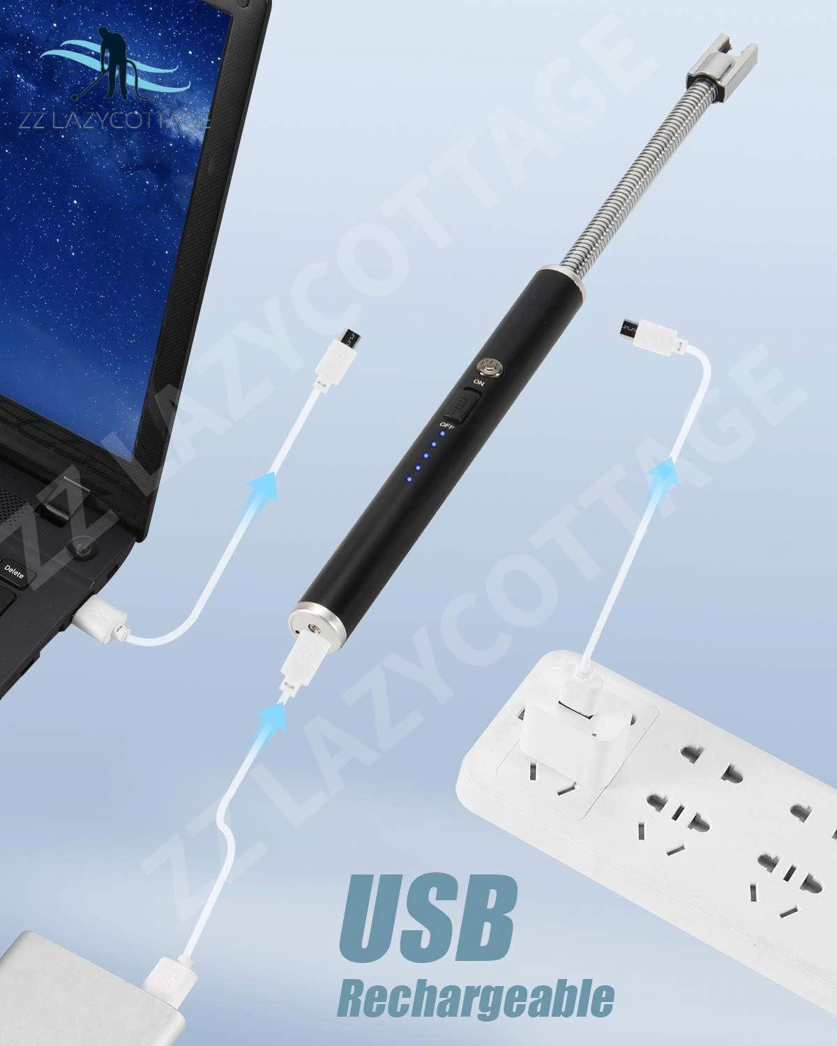 Rechargeable USB Candle Lighter - Windproof Electric Arc Ignition Lighter for Kitchen, BBQ, Candles & Gas Stove | Flameless & Safe for Indoor/Outdoor Use | Perfect for Camping, Fireplaces & Home Decor